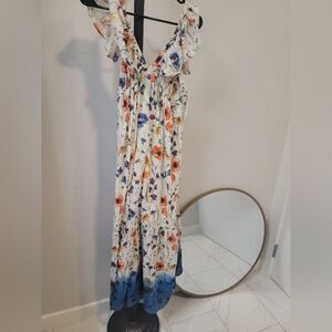 Ro’s Garden Jasmine floral ruffle tiered maxi dress sleeveless multicolor XS